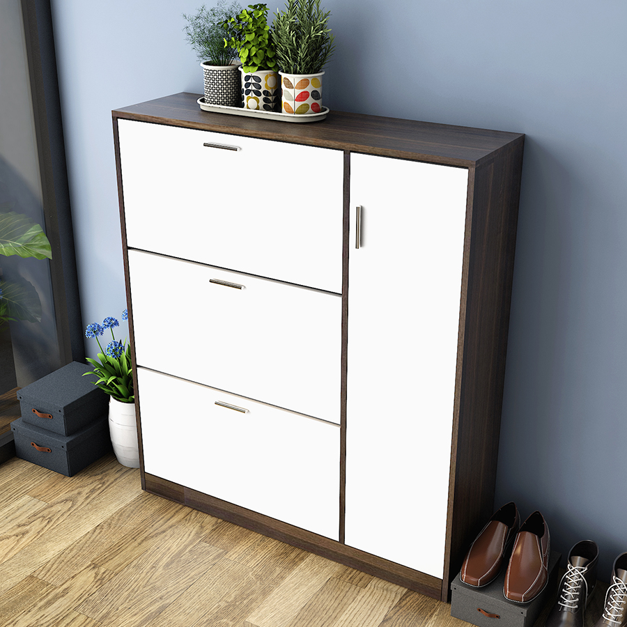 Tủ Giày Gỗ Mdf Melamine Trắng , Tủ Giày Thông Minh (4 cánh khung trắng) 1M2