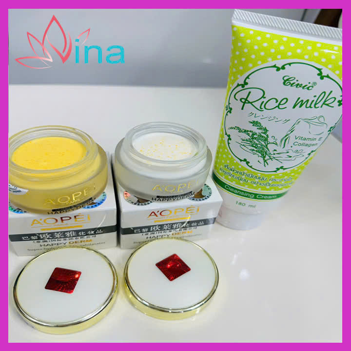 [HCM]Combo kem sâm Aopei ngày và đêm dưỡng trắng nám tàn nhang TẶNG 1 tuýp sũa rửa mặt gạo Thái Lan 180ml