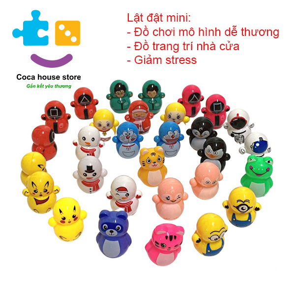 Combo 10 con Lật đật squid game mini, lật đật mini doraemon, cho bé cute dễ thương (pikachu, trò chơi con mực, lợn, người tuyết)
