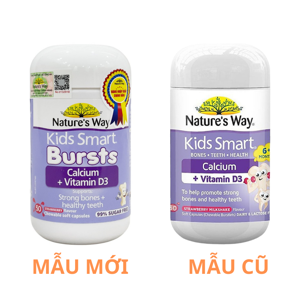 Viên Nhai Cho Bé Nature’s Way Kids Smart Calcium + Vitamin D3 Burstlets Bổ Sung Canxi Giúp Bé Phát Triển Chiều Cao