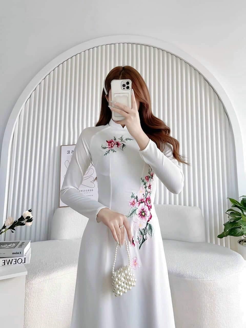 Áo dài lụa Tây thi thêu cao cấp
