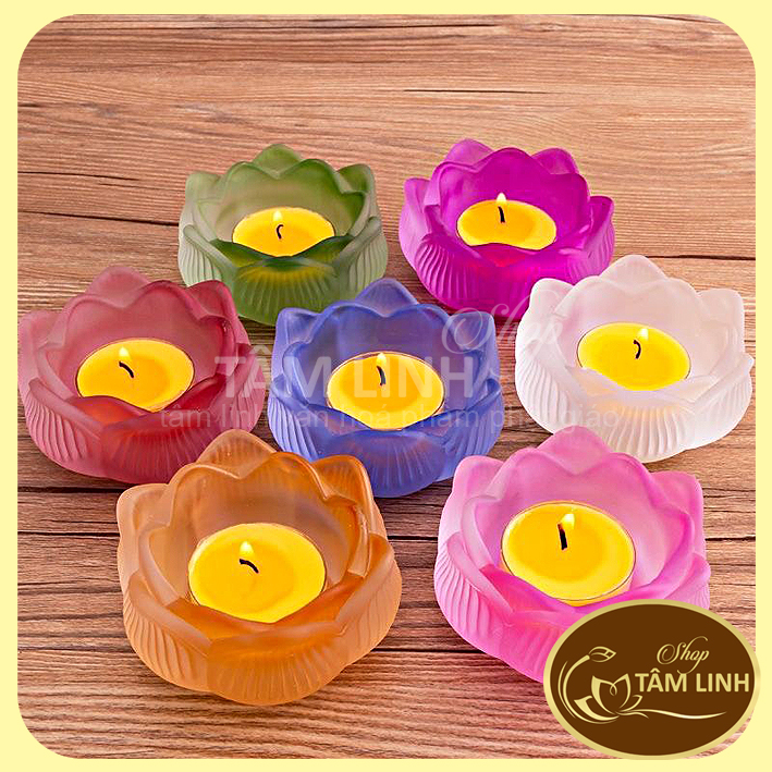 [Rẻ vô địch] Đế Đèn Cầy Hoa Sen Lưu Ly Nhiều Màu (chân đèn cầy đựng nến)