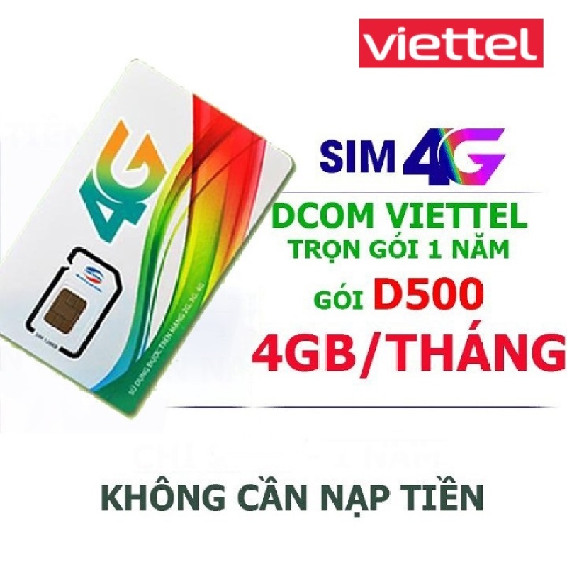 Sim 4G Viettel D500 trọn gói 1 năm (5GB/THÁNG) x 12 tháng. Trọn gói 1 năm không cần nạp tiền gia hạn