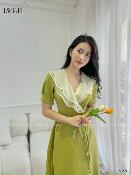 Đầm Nút Lệch Phối Tơ Gân