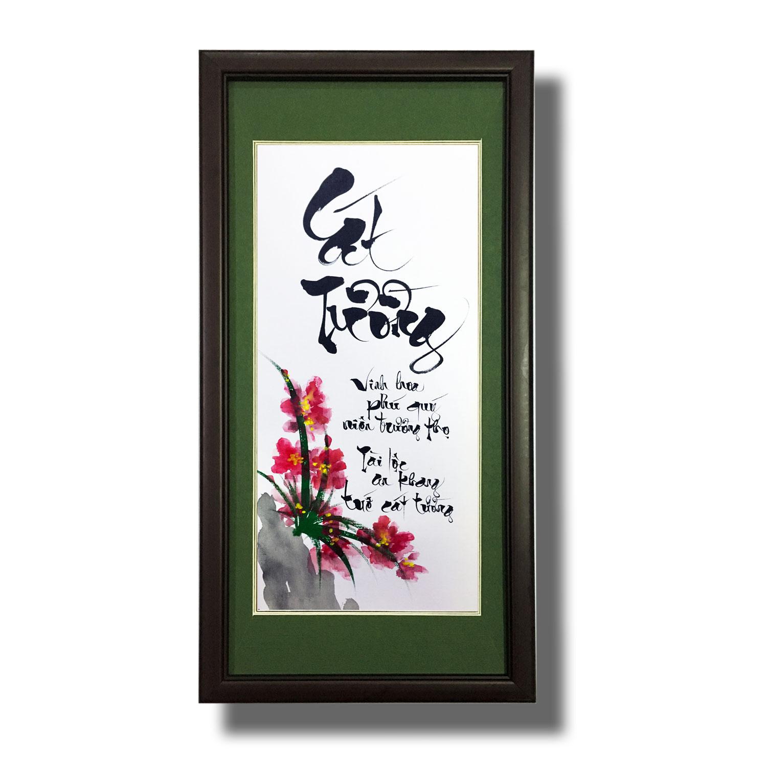 Tranh thư pháp - Chữ Cát Tường 10 - Tranh Minh Hiền (viết và vẽ 100% - không sử dụng in ấn)