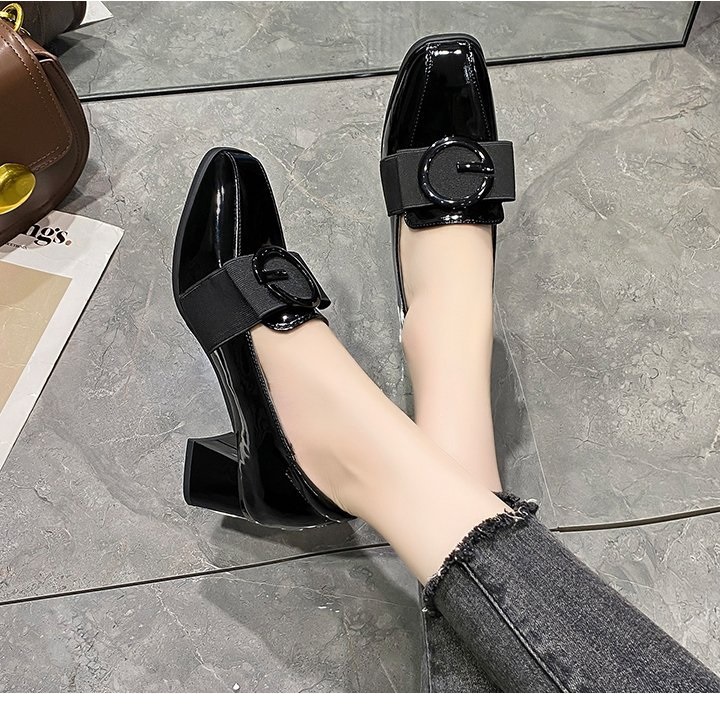 [CAO CẤP] Giày loafer đế vuông 5 phân da trơn khóa chữ cao cấp thon gọn thoải mái khi mang lâu S021