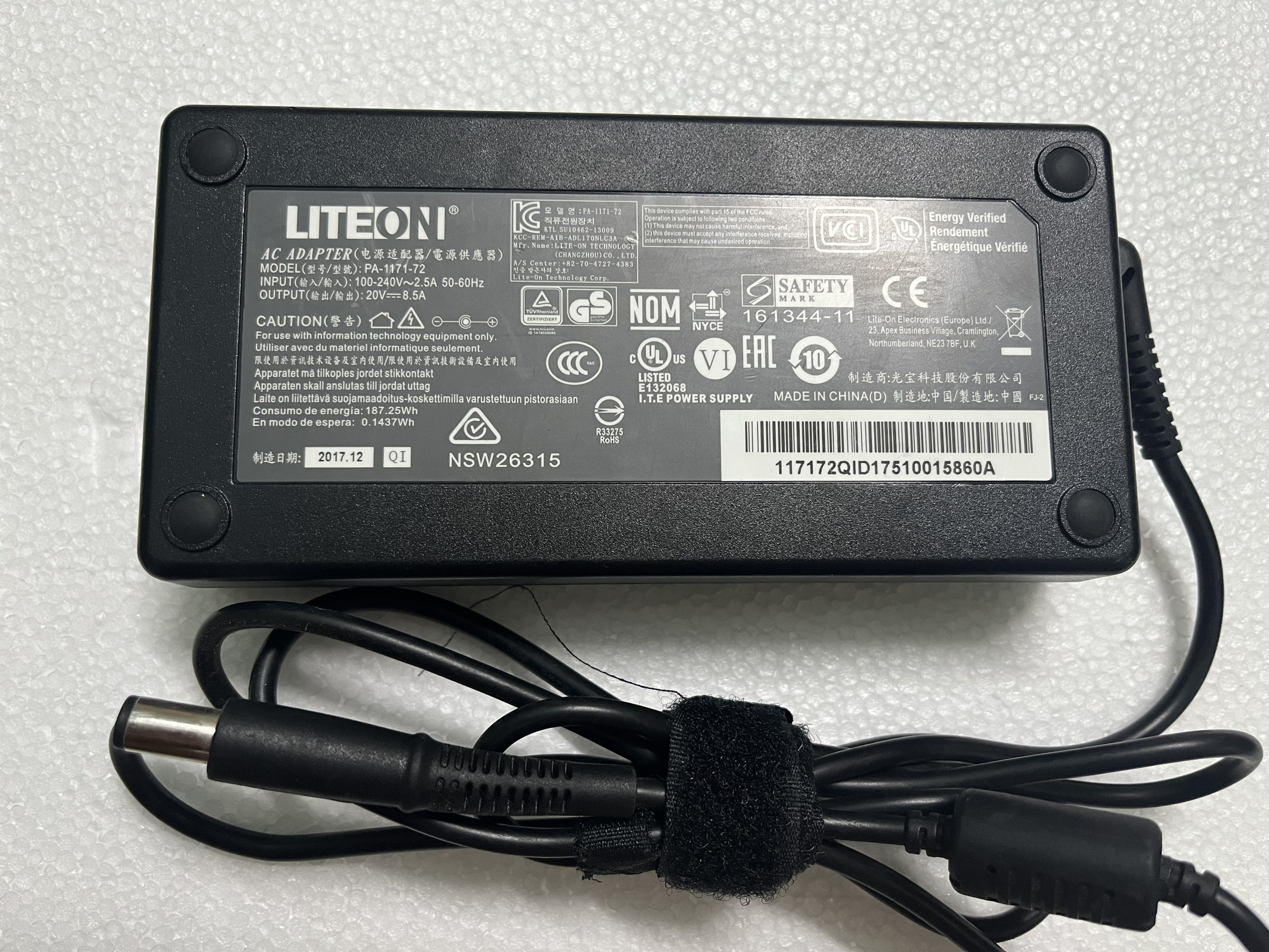 Sạc laptop LITEON 170W 20V 8.5A 7.4x5.0mm PA-1171-72 Zin Chính 