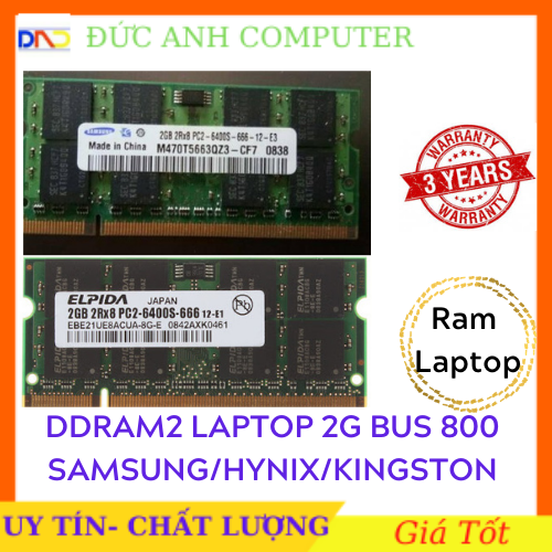 Ram ddr2 laptop 2gb bus 800 ram zin máy đồng bộ siêu bên và ổn định bảo hành 3 năm 2g bus 800 laptop note 2g bus 800