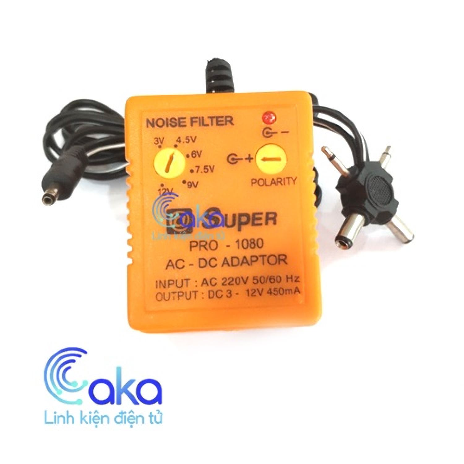 Nguồn adapter đa năng nhiều đầu ra super 1080 3 - 12v 450mah 6 đầu ra đảo cực được
