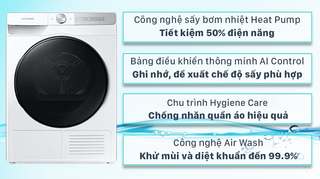 [TRẢ GÓP 0%] Máy sấy bơm nhiệt Samsung 9 kg DV90T7240BH/SV (Giá áp dụng giao tại HN, HCM& các tỉnh liên hệ shop)