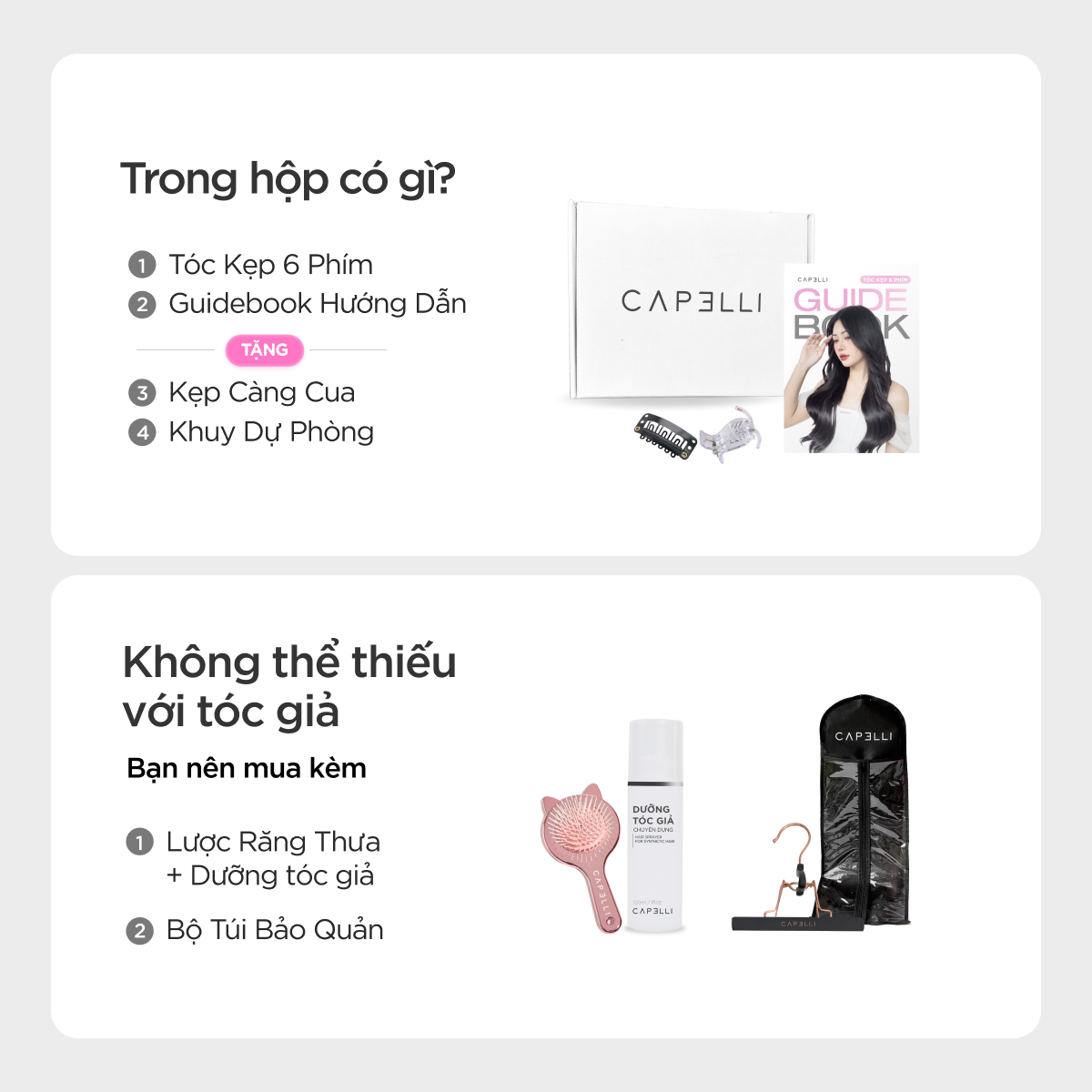 Tóc Kẹp 6 Phím CAPELLI Dáng Cúp 40-50cm