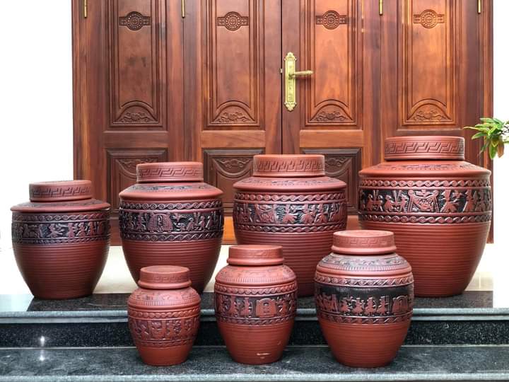 Chum rượu trống đồng âu lạc vò rượu gốm bát tràng không tráng men 5L -50L hấp thụ andehit làm ngon rượu BATTRANG FAMILY