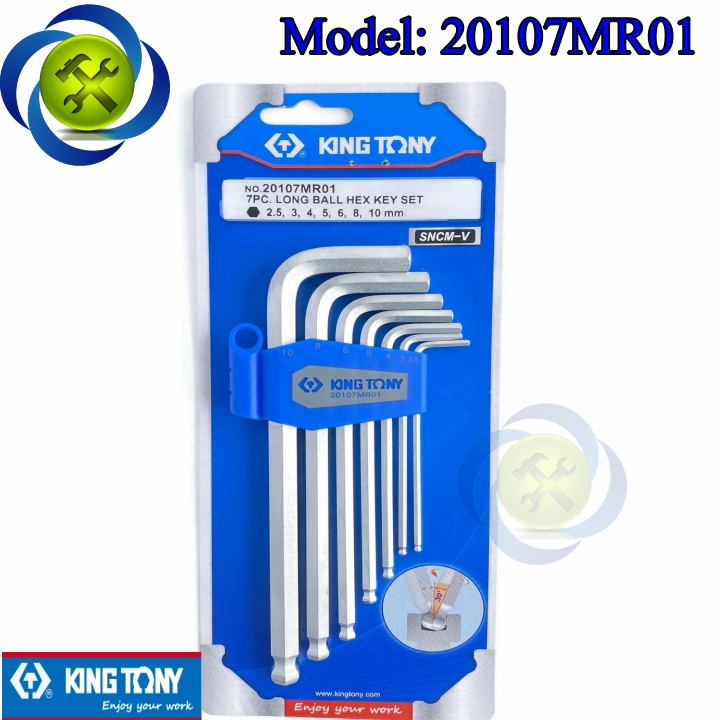 Bộ lục giác đầu bi ngắn kingtony 20107mr01 có 7 cây