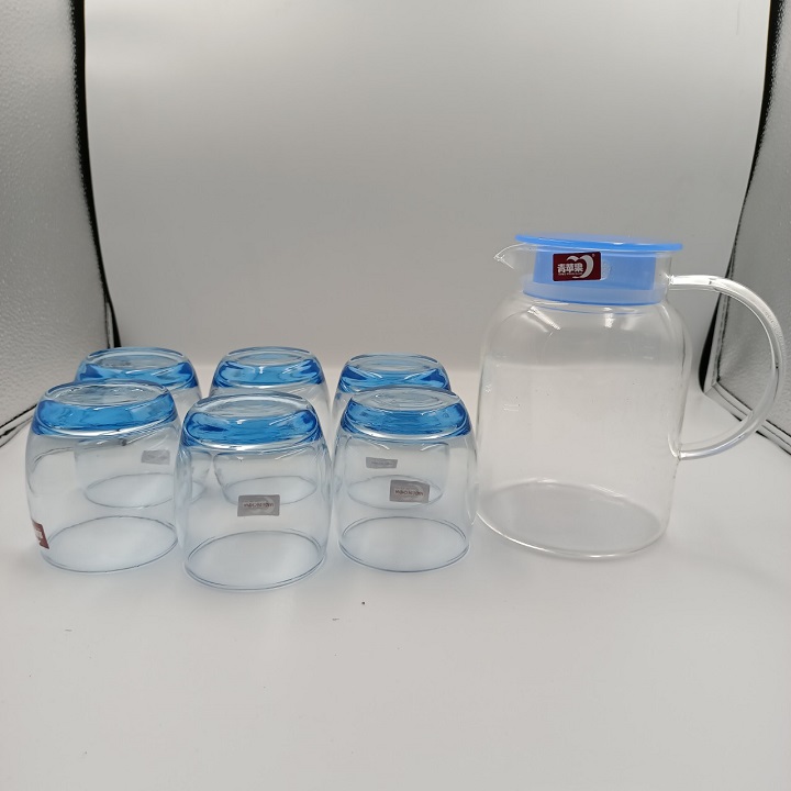 Bình thủy tinh chịu nhiệt tặng kèm 6 cốc màu xanh  cao cấp