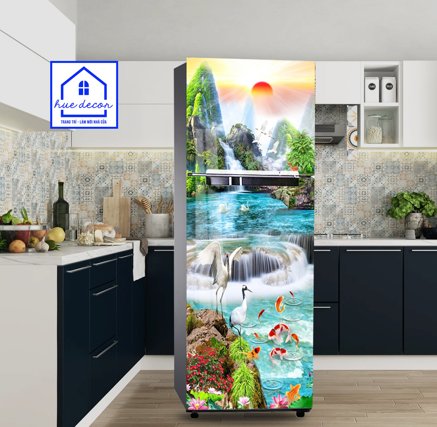 Tranh dán decal tủ lạnh phong cảnh hữu tình