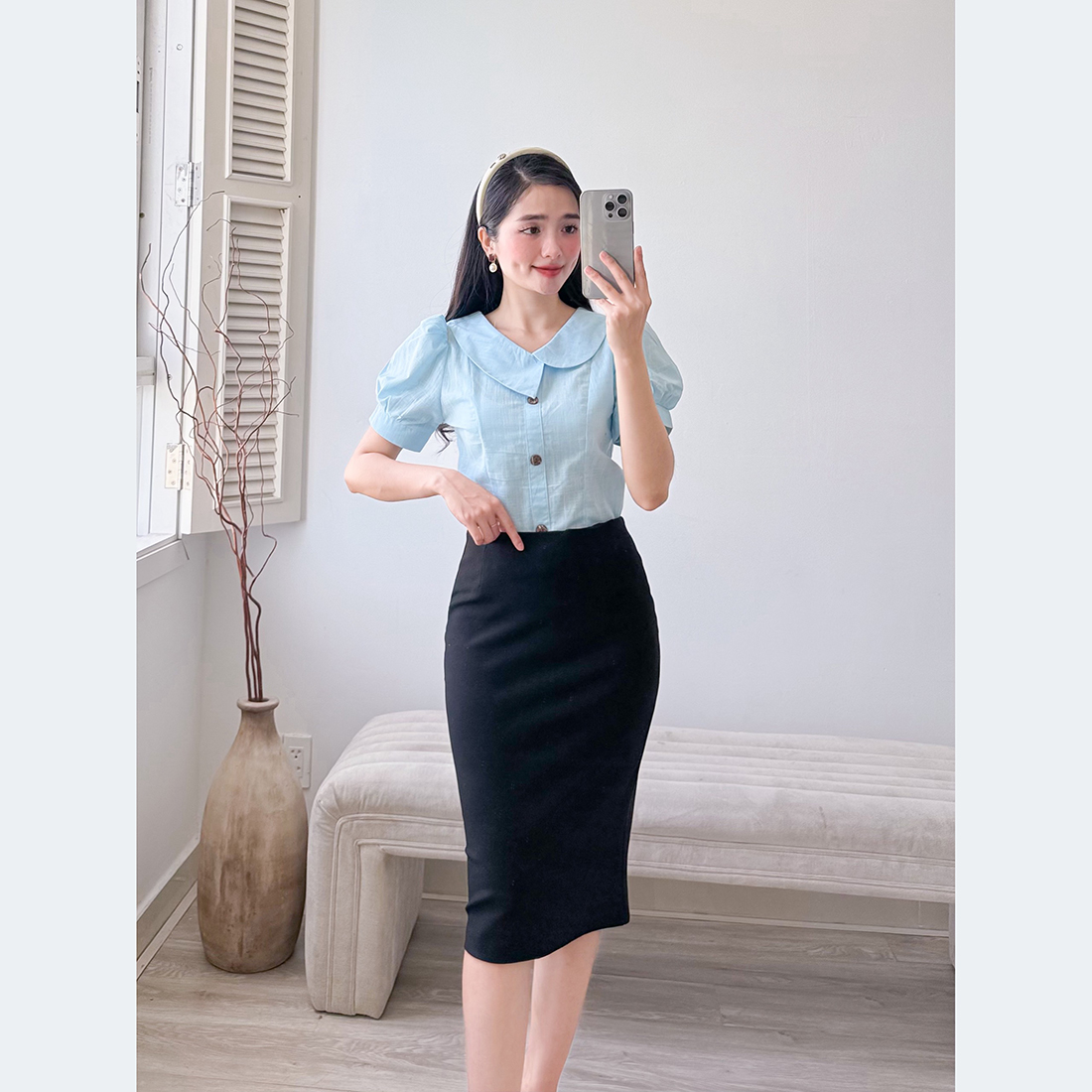 Áo kiểu công sở cổ sen cách điệu - eden fashion store - asm218