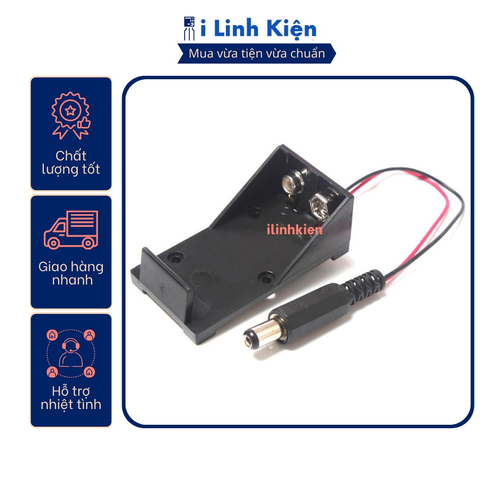 Đế PIN 9V không nắp đầu ra jack DC đực 55x21mm