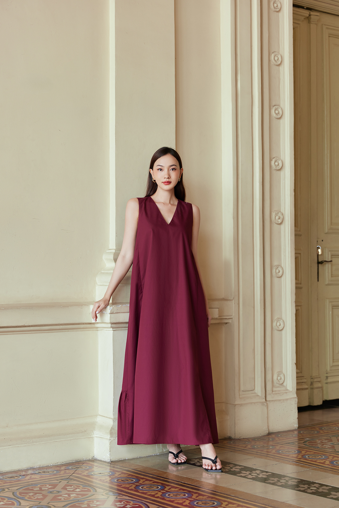 Nosbyn - Đầm Xoè Maxi Cổ V - N312-D003