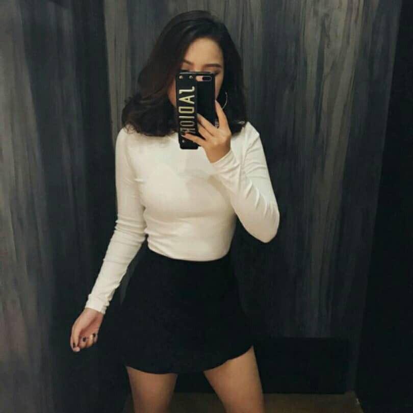 Áo thun gân croptop body tay dài