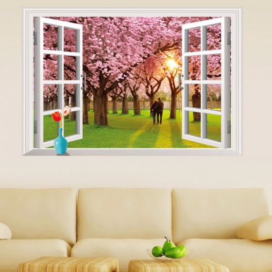 Decal dán tường cửa sổ anh đào 2