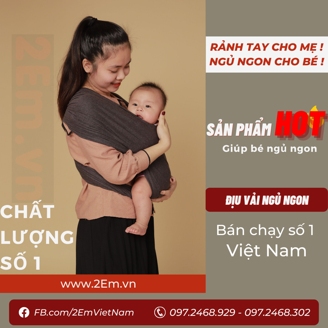 Địu vải em Bé 2Em - Địu vải mềm mại, thoáng khí, co giãn, trợ thủ HạngPhổ Thông
