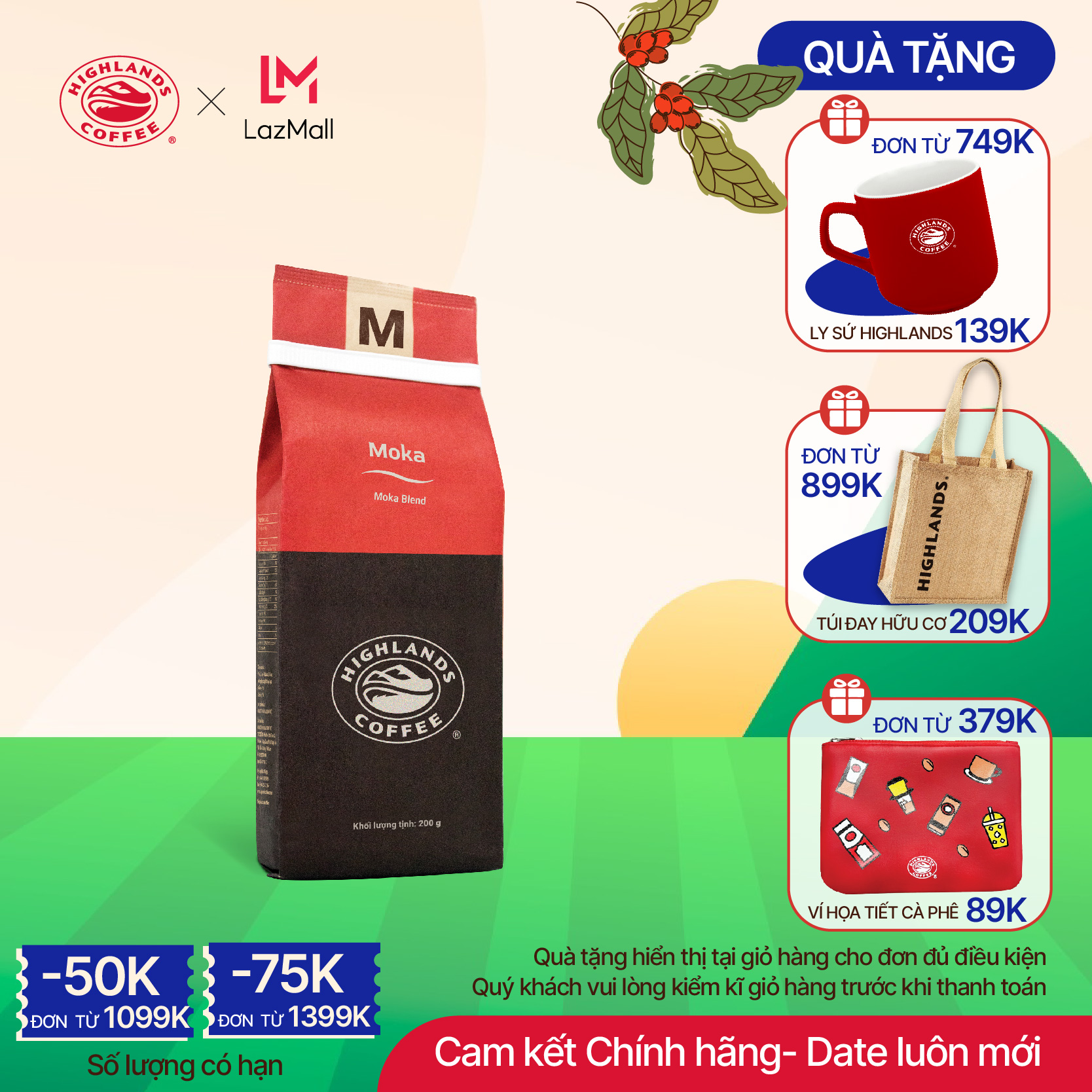 Cà phê rang xay Moka Highlands Coffee 200g