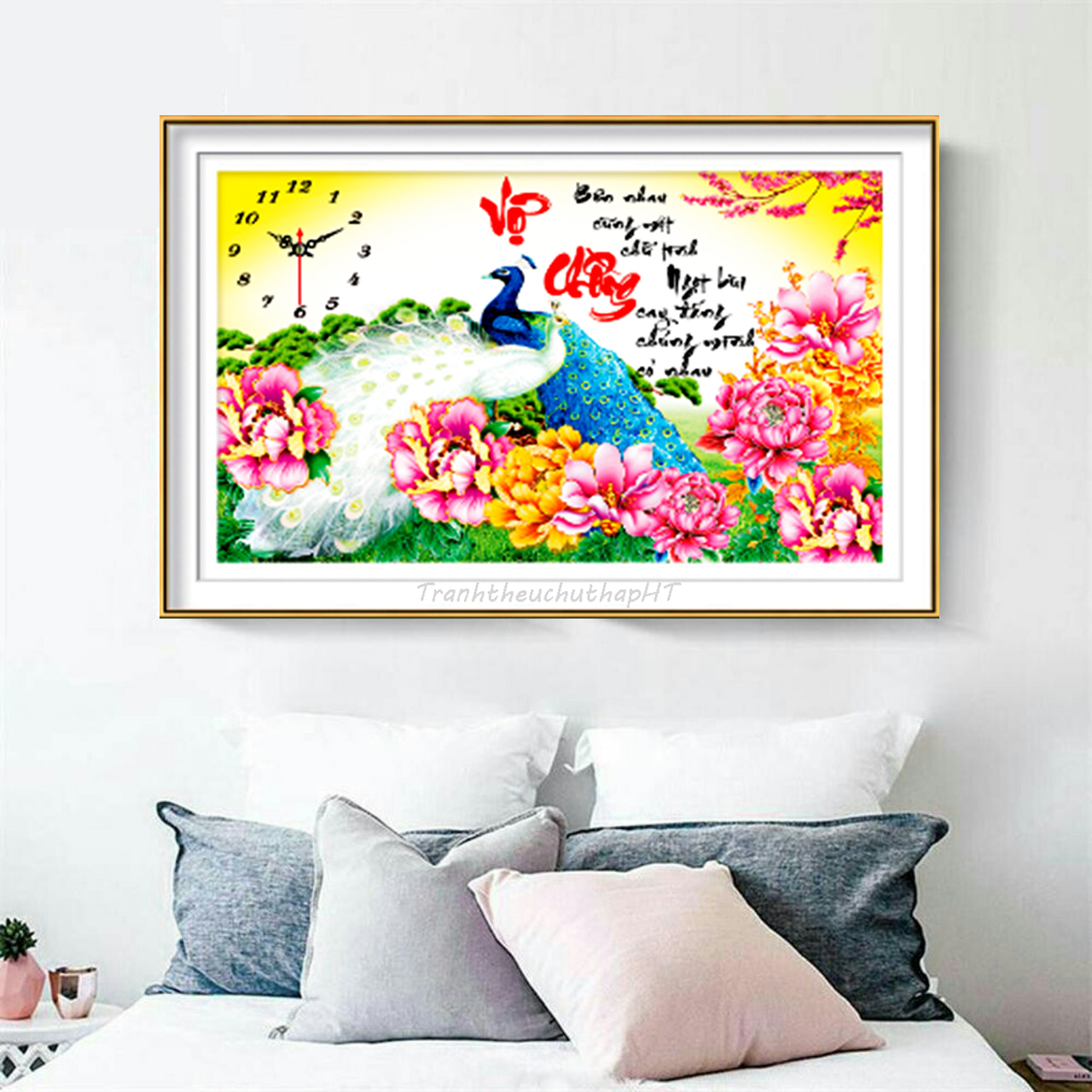 [HCM]Tranh thêu chữ thập Đông hồ Vợ chồng công 65*42cm - tự thêu