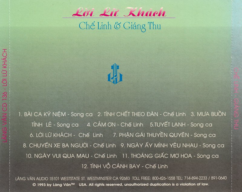 [MDCD] Đĩa CD Nhạc Vàng Chế Linh - Giáng Thu - Lời Lữ Khách