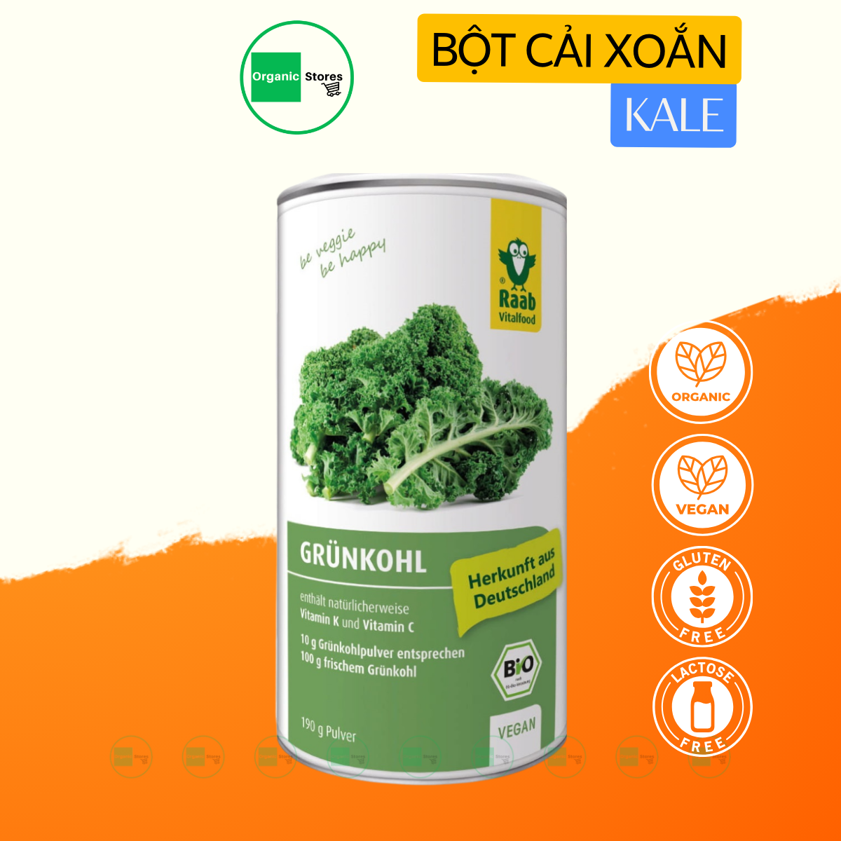 Bột cải xoắn kale hữu cơ 190gr - Raab