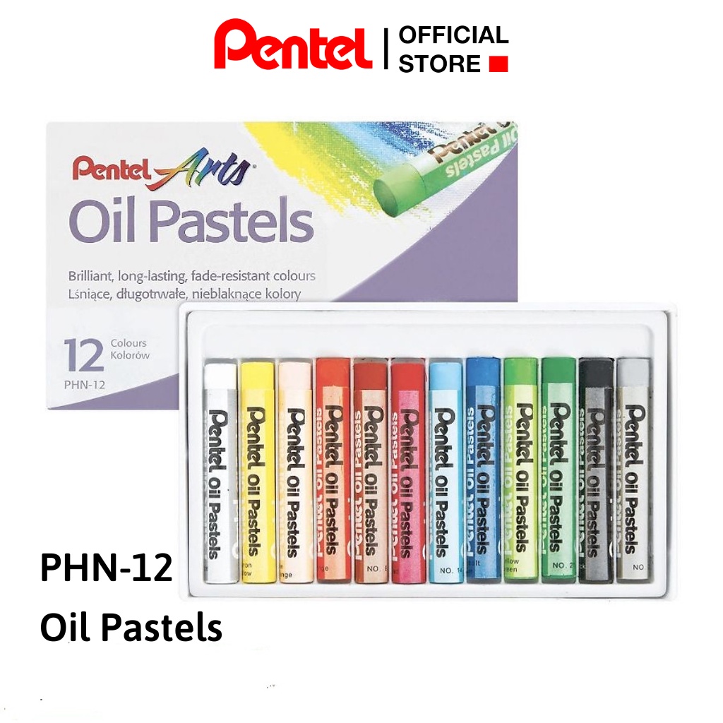 Sáp Màu Dầu Nhật Bản Pentel Oil Pastel PHN  Bộ 12 Màu PHN_12 | Màu Sắc Tươi Sáng | An Toàn Không Độc Hại