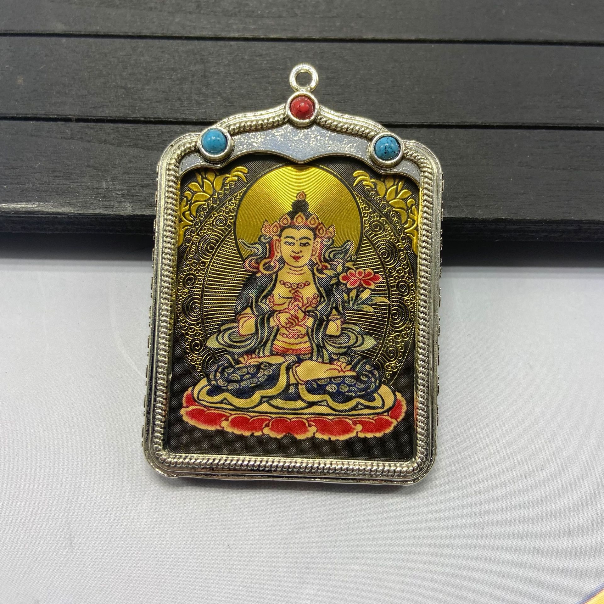 Thangka mới đen mặt dây chuyền thangka tám vị thần hộ mệnh phật văn thù bồ tát mặt dây chuyền thangka nhỏ