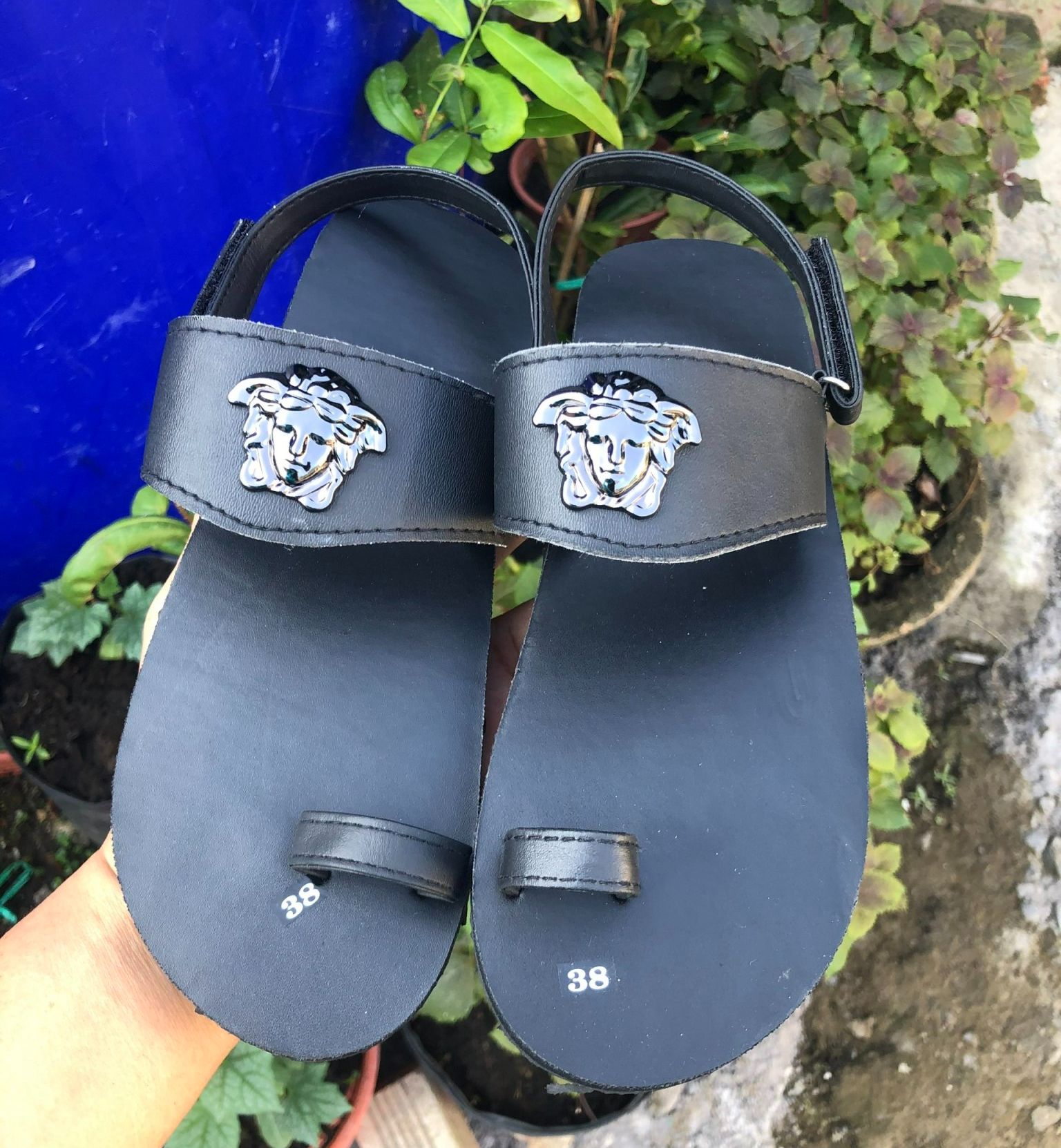 xăng đan đế bằng nam nữ đế đen quai đen