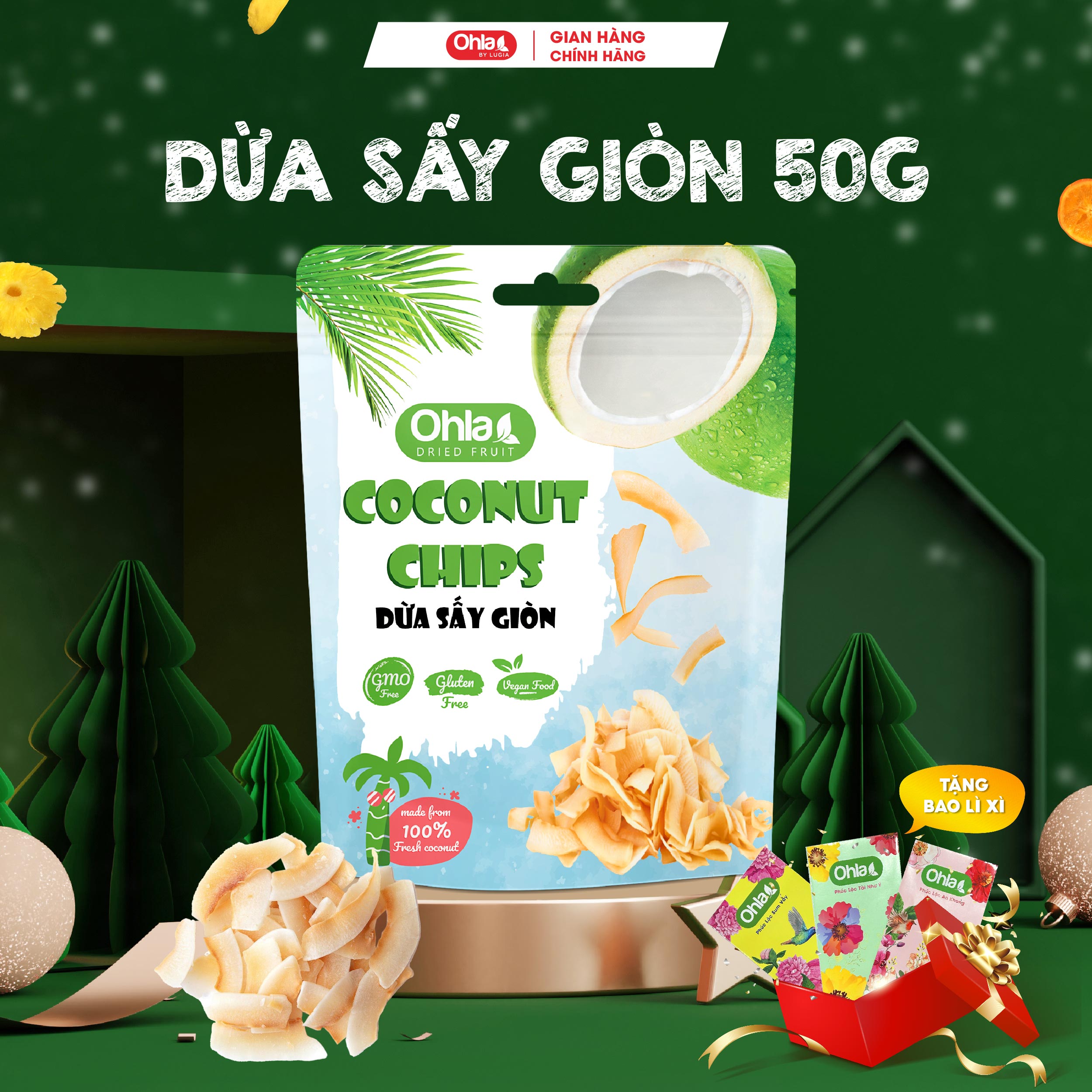 Dừa sấy giòn Ohla - 50g ( túi)