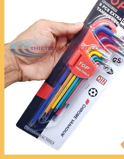 Bộ lục giác 9 món bông mai có lỗ dài thép cao cấp c60 từ t10-t50 top lu-9cmaubm chuyên mở ốc titan