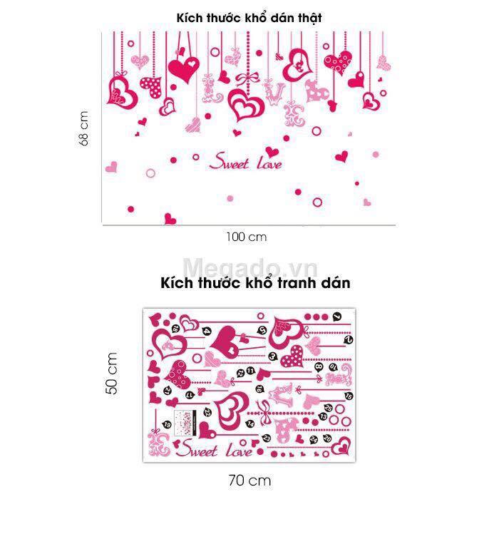 Decal dán tường  mẫu dây leo trái tim hồng
