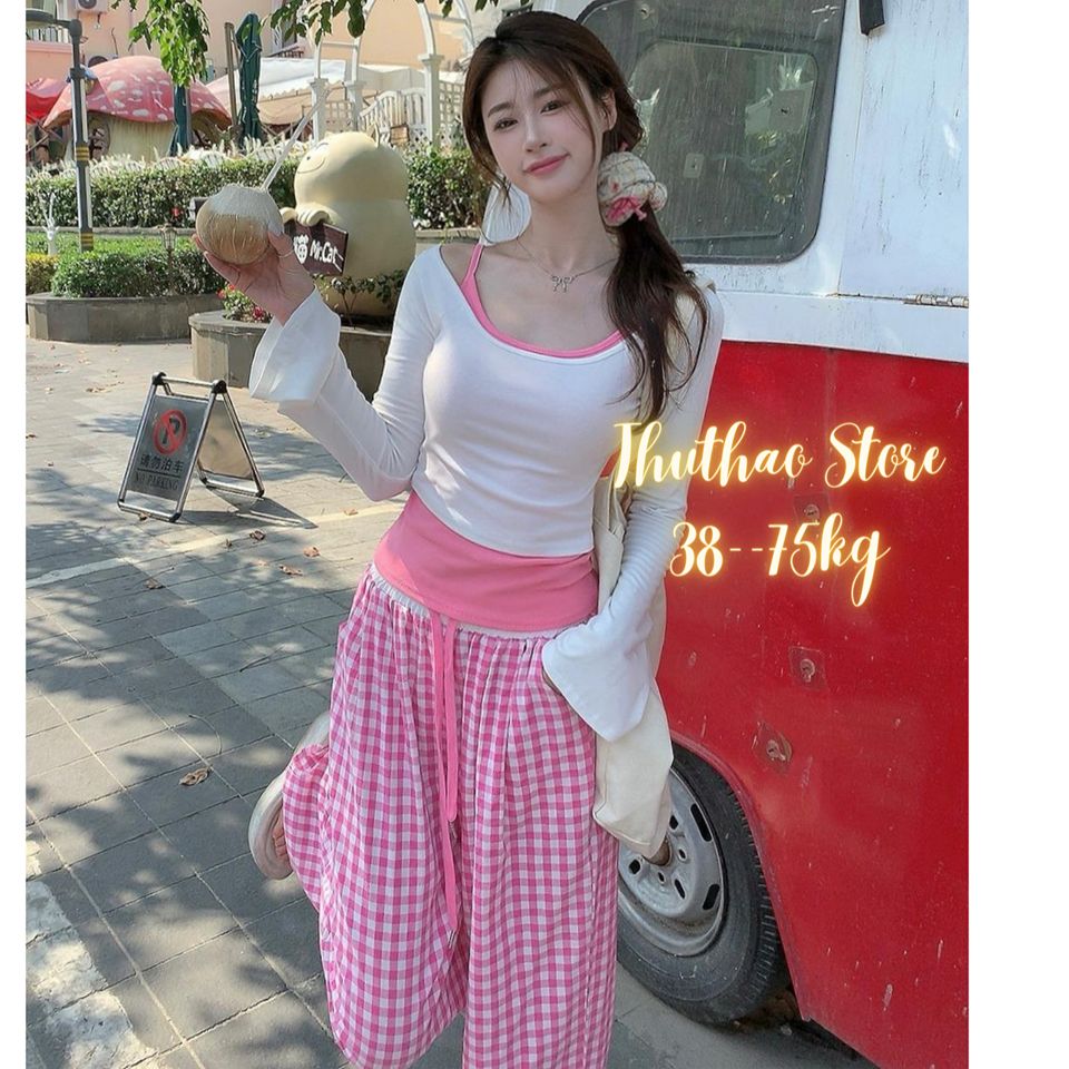 Quần suông ke caro hè hit hot trend 2024, quần care kẻ đi biển mềm mát có big size.