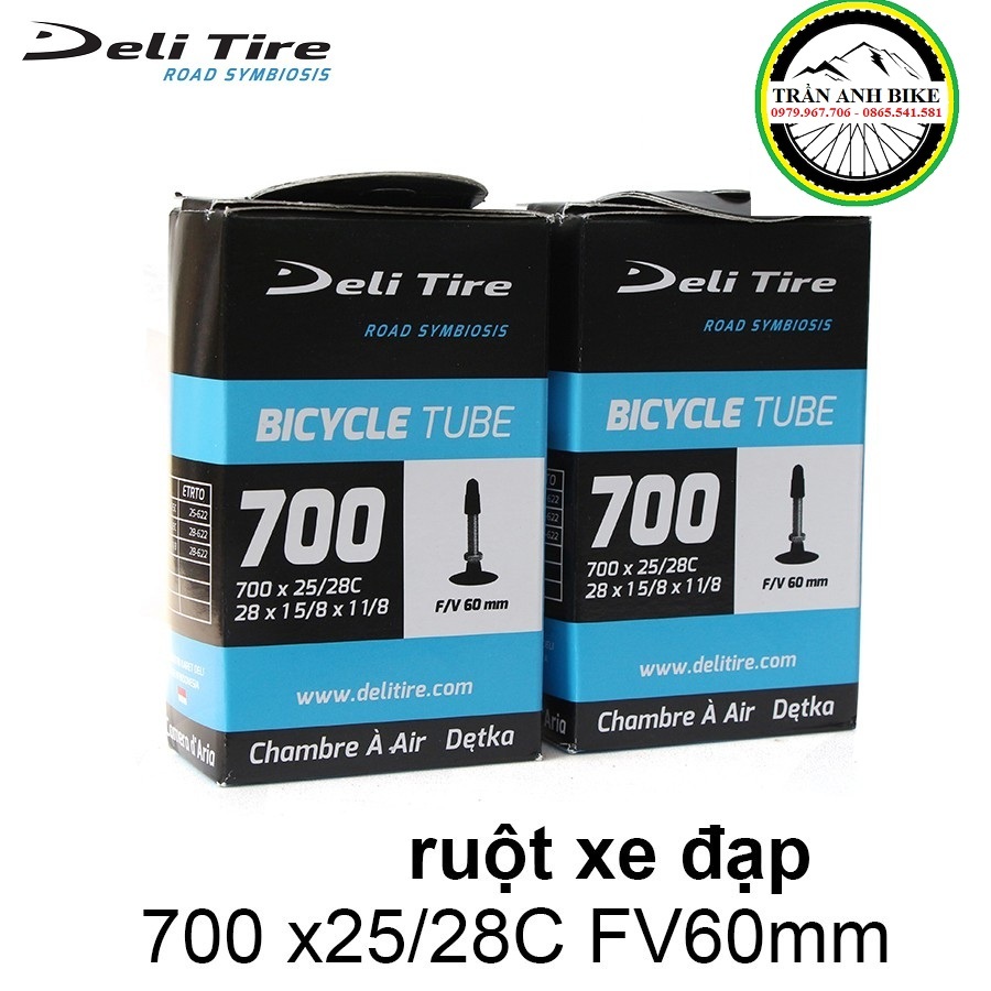 Cặp 2 cái ruột xe đạp deli tire 700x25-28c 60mm van pháp - van xe đạp