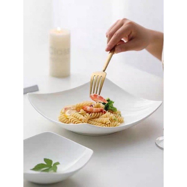 Bộ 2 Dĩa Sứ Vuông Trắng Trơn Sâu Lòng 17cm, Dĩa Decor, Đựng Thức Ăn Tráng Men Cao Cấp Thanh Lịch