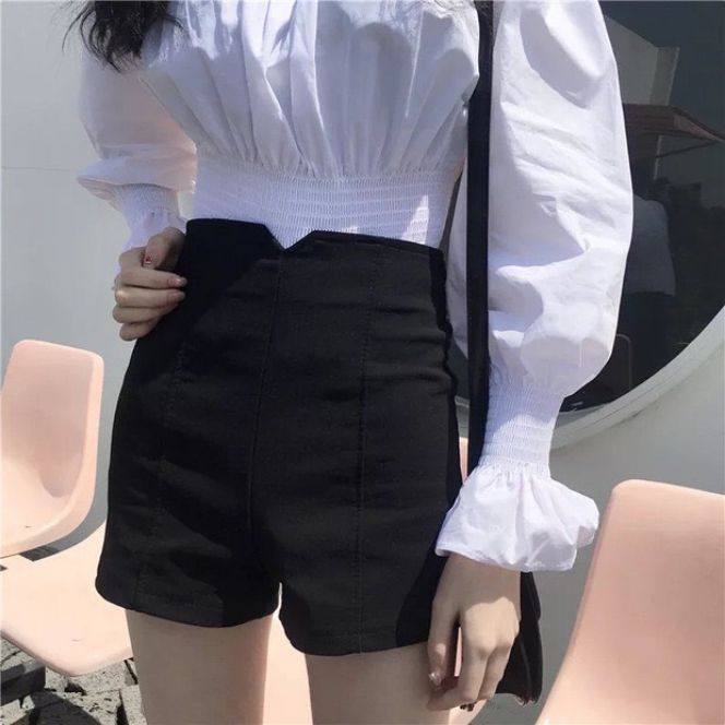 quần short kaki lưng cao khoét chữ v