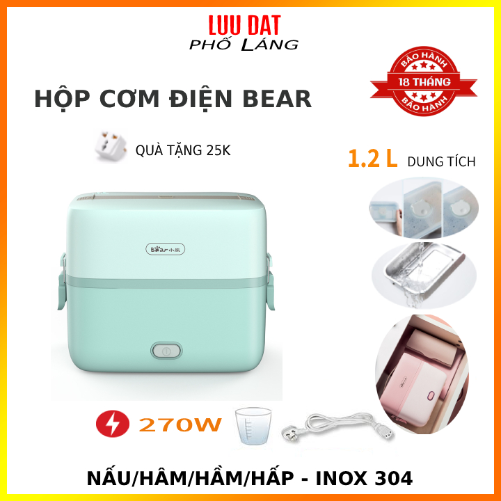 Hộp cơm điện Bear inox 2 tầng 3 ngăn