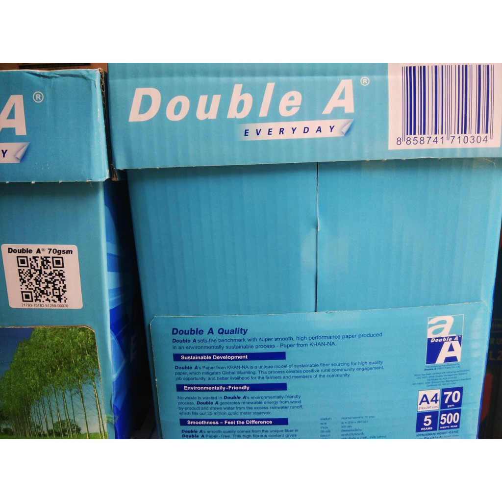 5 Tập Giấy Double A A4 Đl 70 Gsm