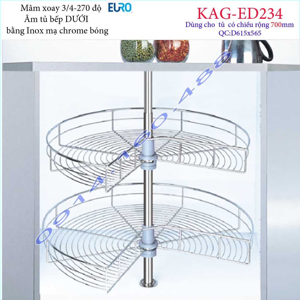 [HCM]Kệ xoay tròn góc  Euro KAG-ED234, mâm xoay inox nam tròn 3.4, kệ góc xoay inox tủ bếp dưới tròn khoét góc