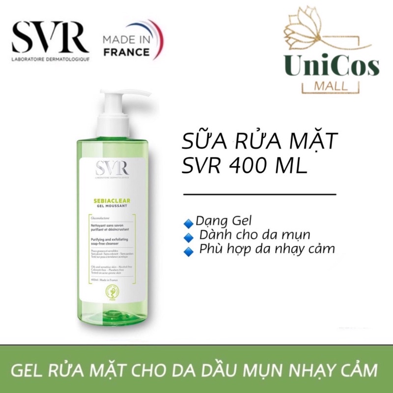 Sữa rửa mặt SVR cho da mụn nhạy cảm 400ml