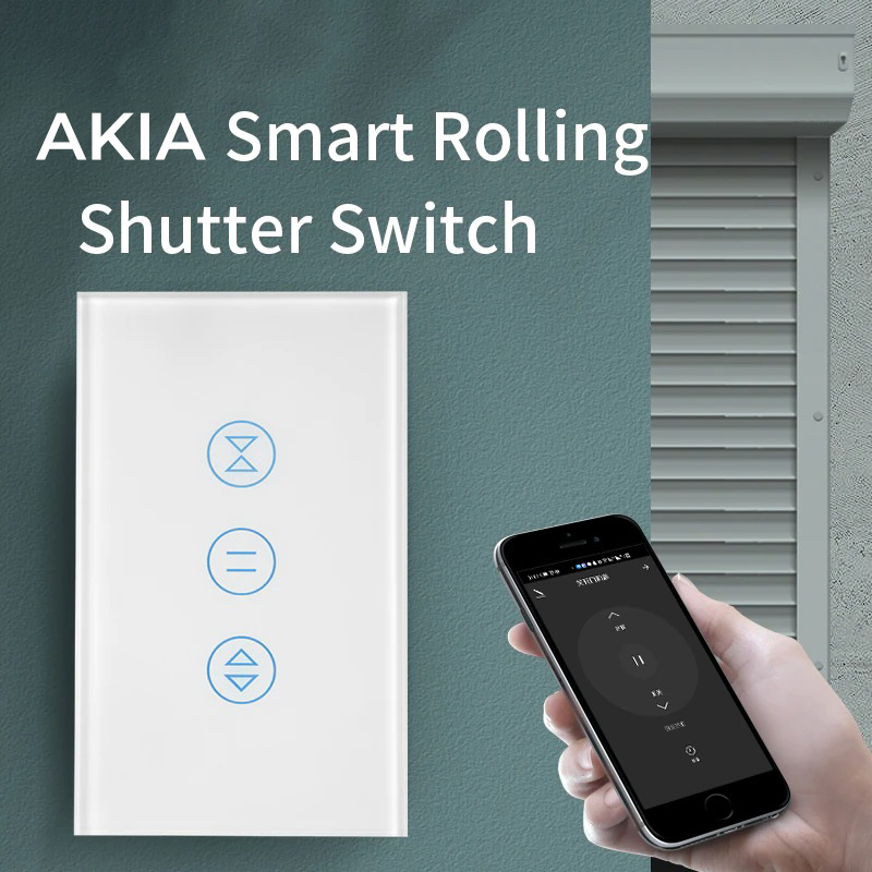 Công tắc cửa cuốn Tuya Wifi/ Zigbee Akia - Điều khiền từ xa, Hẹn giờ bật tắt, Kết nối app Smart Life, viền nhôm mặt kính cảm ứng