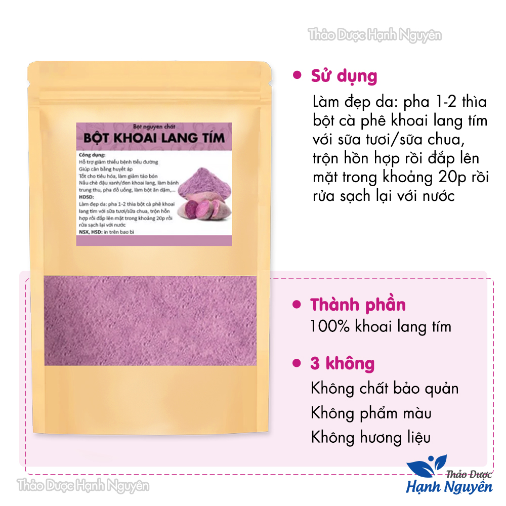 Bột khoai lang tím 100g, bột khoai nguyên chất, tạo màu, hương thơm cho món ăn, dùng nấu chè, bánh