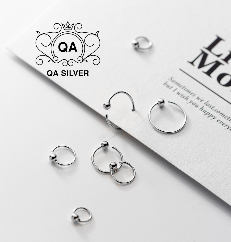Khuyên tai bạc 925 bi móc chữ C bông tròn nam nữ kẹp vành tối giản S925 C-SHAPED QA SILVER Earrings EA190505