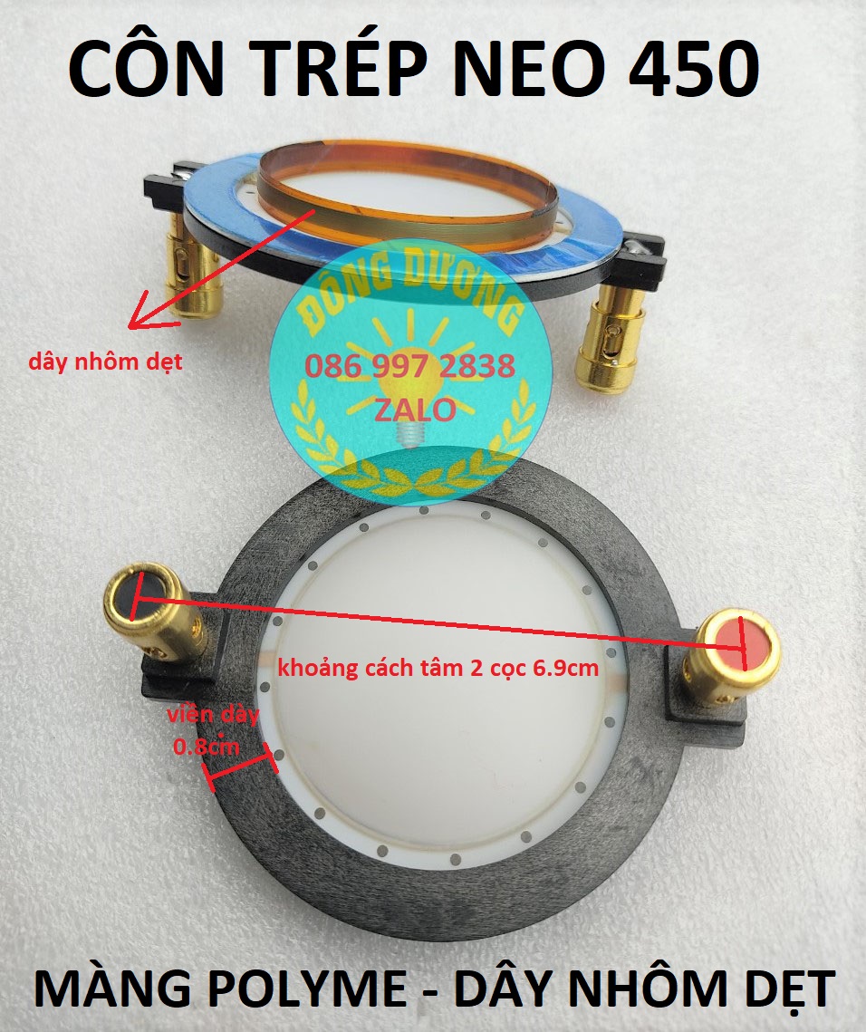 Côn loa treble neo 450 - loại màng polyme cọc nhấn tròn - coil loa trép 450 từ neo