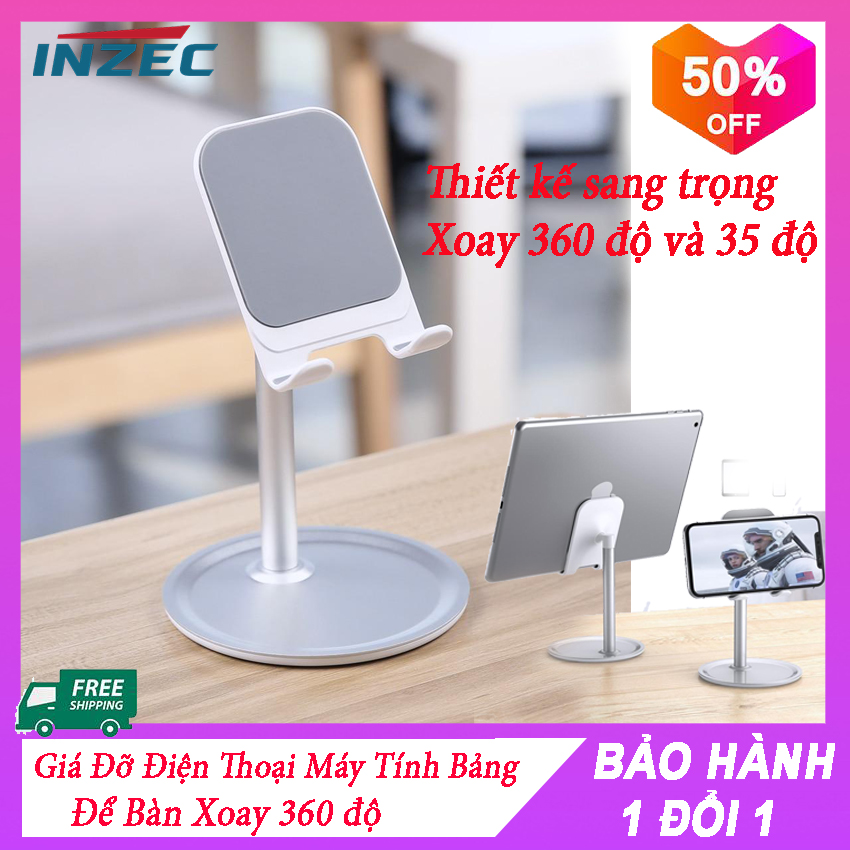 Giá Đỡ Điện Thoại Máy Tính Bảng MINI Để Bàn Xoay 360 độ  có silicone chống trơn không làm trầy xước đến thiết bị Trụ Hợp Kim Nhôm Giá đỡ máy tính bảng Giá đỡ điện thoại để bàn INZEC
