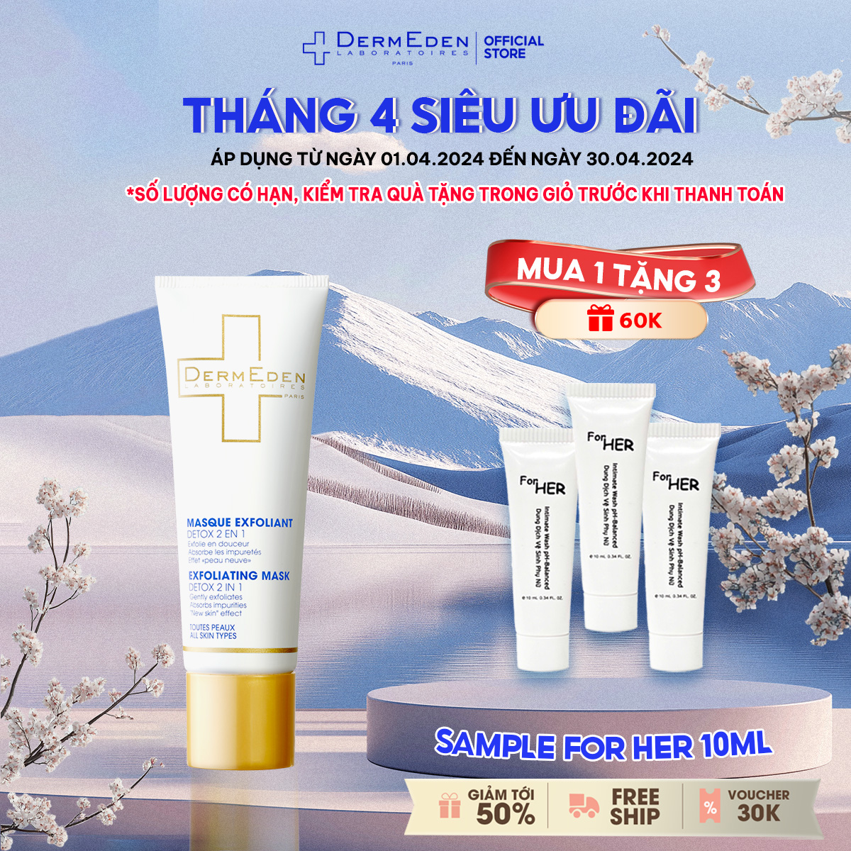 Mặt nạ đất sét thải độc da cao cấp Dermeden Exfoliating Mask AHA 50ml