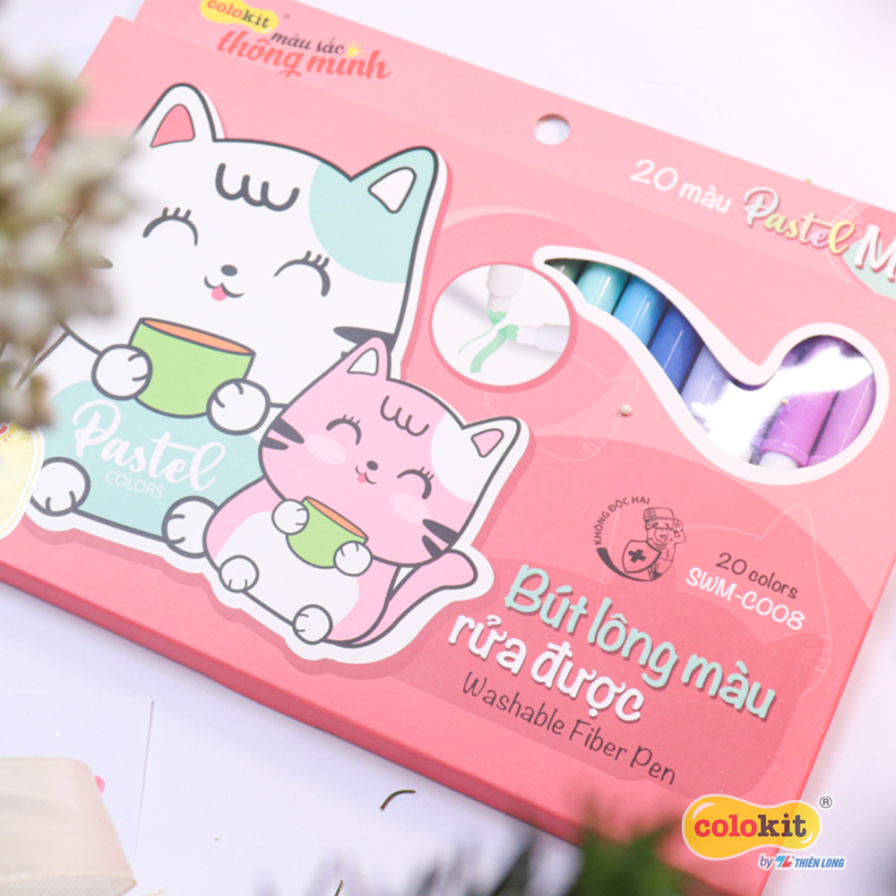 Bút lông 20 màu Pastel Washable Fiber Pen Thiên Long Colokit SWM-C008